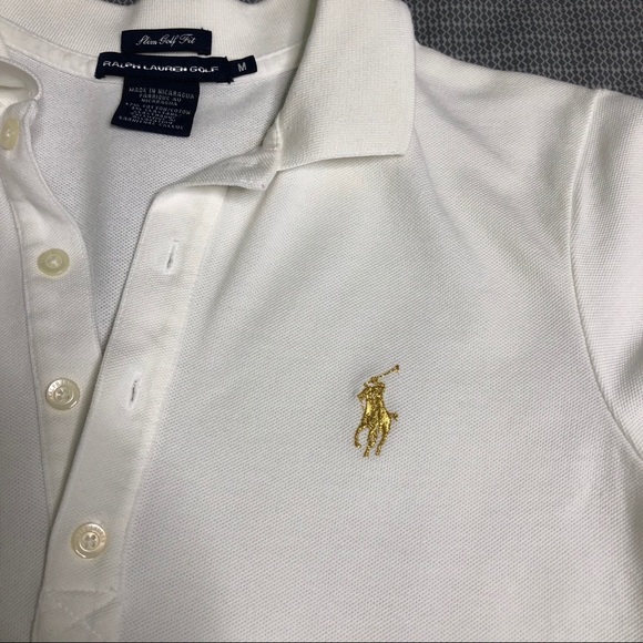 Ralph Lauren Tops - Ralph Lauren Golf Cream Polo Gold Logo Size Medium